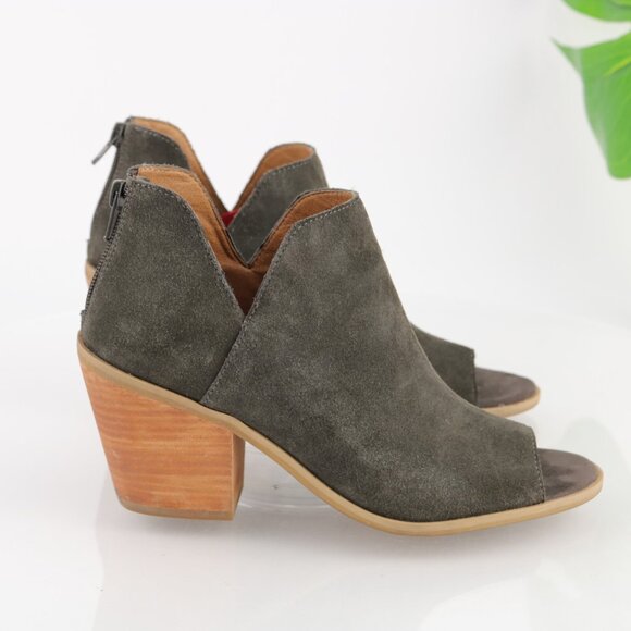 Susina Womens Carina Lea Boot Size 7.5 Gray Suede Block Heel Open Toe Bootie - Picture 5 of 11